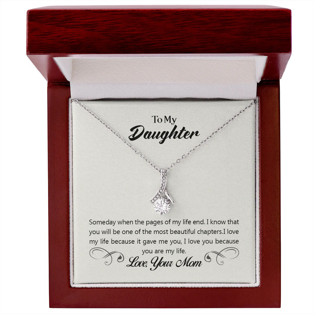 To My Daughter Someday from Mom Ribbon Necklace Silver Tone Luxury Box
